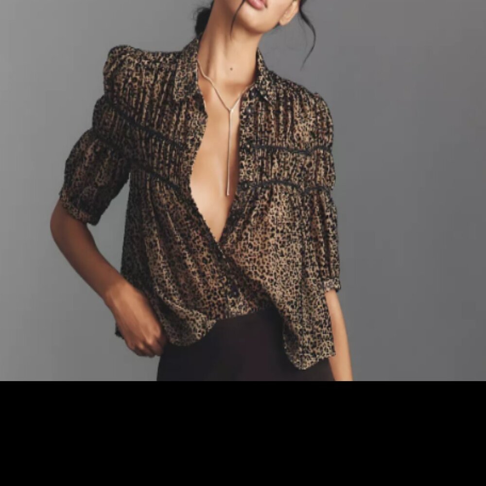 Anthropologie Maeve Leandra Velvet Shirred Yoke Blouse Top XXSP
